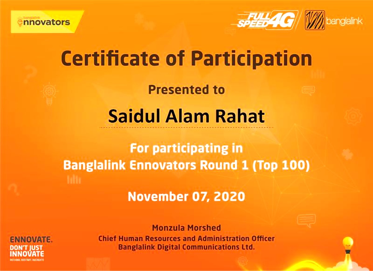 Ennovators 4.0 Certificate