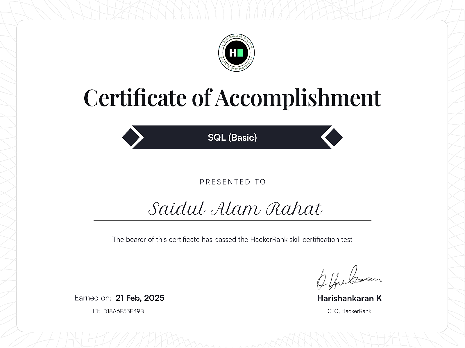 SQL Basic Certificate